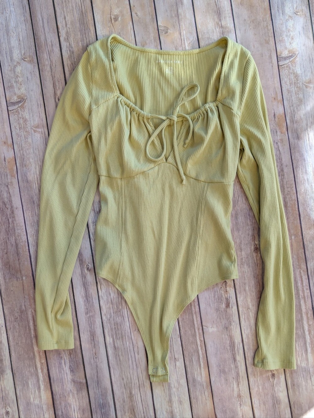 American Eagle Outfitters Ribbed Long-Sleeve Tie-Front Bodysuit